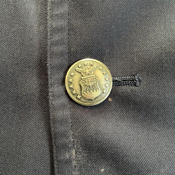 VINTAGE MARCIE DALE AIR FORCE OVERCOAT MENS 35 XS WOOL BLUE PEWTER BUTTONS 70s - Picture 2 of 13